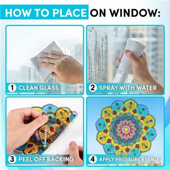 Stained Glass Mandala Art Kit - DIY Window Clings with Markers, 10 Suncatchers - Picture 2 of 7